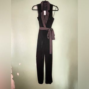 Black velvet tuxedo jumpsuit